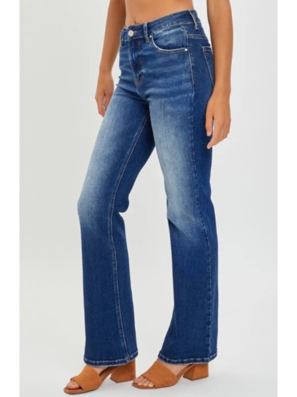 Risen Bootcut Flare Ankle High-Rise Stretchy Dark Wash Denim Jeans 31 Bohemian